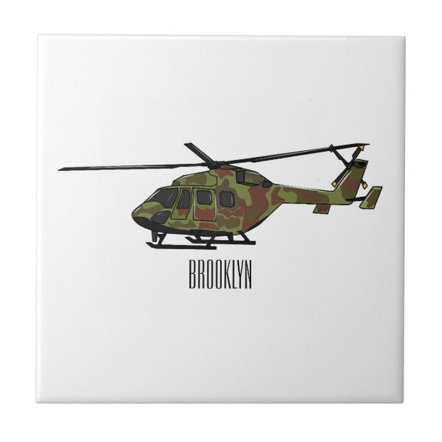 Army helicopter cartoon illustration  tile (Front)