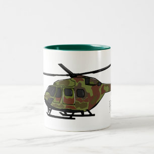 Army helicopter cartoon illustration  Two-Tone coffee mug
