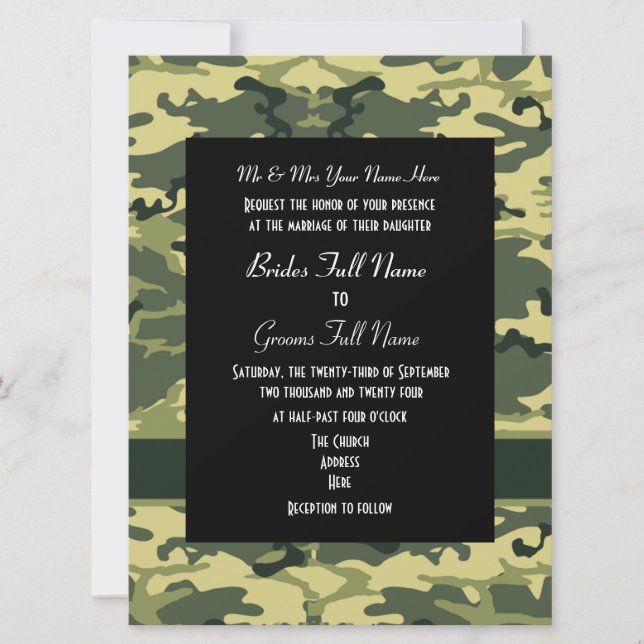 Army, hunting or military wedding invitation (Front)