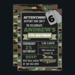 Army invitation, Camo military birthday invitation<br><div class="desc">Calling all little recruits! Get ready for an unforgettable army-themed birthday adventure with this fun and exciting invitation! Designed with a cool camouflage pattern and military-style details, it's the perfect way to set the tone for an action-packed celebration. Why families love this invitation: - Bold camouflage army design that kids...</div>
