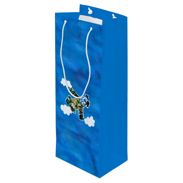 Army Jet "Art by Kids" Wine Gift Bag (Back Angled)