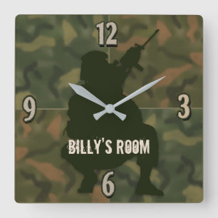 Army Kid's Clock - Camo and soldier-Personalize