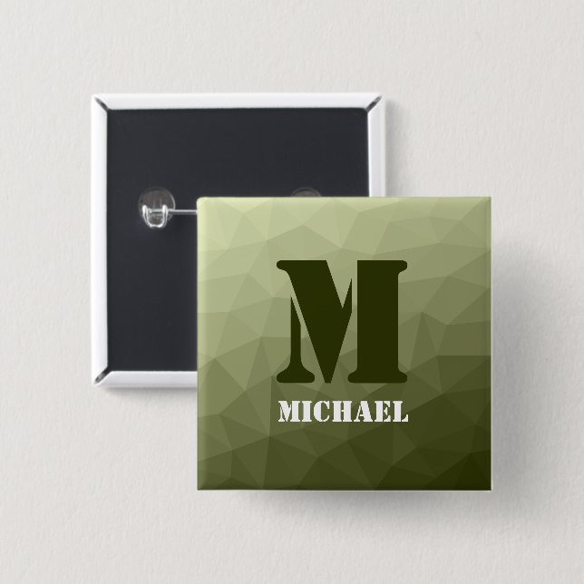 Army light green geometric mesh pattern Monogram 2 Inch Square Button (Front & Back)