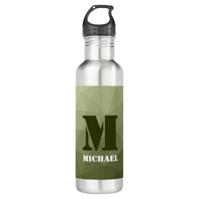 Army light green geometric mesh pattern Monogram 710 Ml Water Bottle (Front)