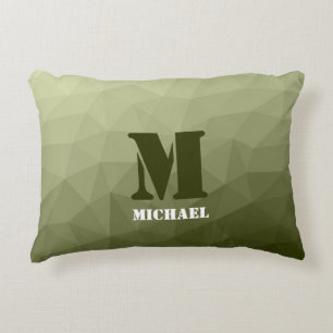 Army light green geometric mesh pattern Monogram Accent Pillow