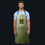 Army light green geometric mesh pattern Monogram Apron<br><div class="desc">Monogram Personalize with your custom initial and name. Army green gradient geometric mesh pattern triangles ombre. 
Triangle geometric mesh with light dark grey green ombre gradient. 
military,  army,  pattern,  ombre,  mesh,  triangles,  geometry,  geometric,  gradient,  cool,  triangle,  green</div>
