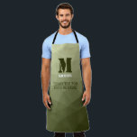 Army light green geometric mesh pattern Monogram Apron<br><div class="desc">Monogram Personalize with your custom initial and name. Army green gradient geometric mesh pattern triangles ombre. 
Triangle geometric mesh with light dark grey green ombre gradient. 
military,  army,  pattern,  ombre,  mesh,  triangles,  geometry,  geometric,  gradient,  cool,  triangle,  green</div>