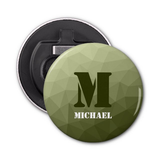 Army light green geometric mesh pattern Monogram Bottle Opener (Front)
