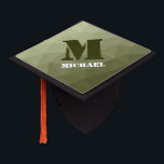 Army light green geometric mesh pattern Monogram Graduation Cap Topper<br><div class="desc">Monogram Personalize with your custom initial and name. Army green gradient geometric mesh pattern triangles ombre.
Triangle geometric mesh with light dark grey green ombre gradient.
military, army, pattern, ombre, mesh, triangles, geometry, geometric, gradient, cool, triangle, green</div>