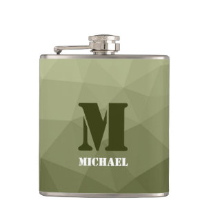 Army light green geometric mesh pattern Monogram Hip Flask