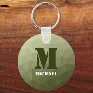 Army light green geometric mesh pattern Monogram Keychain