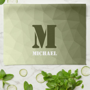 Army light green geometric mesh pattern Monogram Kitchen Towel