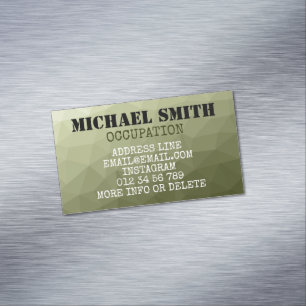 Army light green geometric mesh pattern Monogram Magnetic Business Card