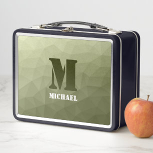 Army light green geometric mesh pattern Monogram Metal Lunch Box