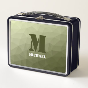 Army light green geometric mesh pattern Monogram Metal Lunch Box