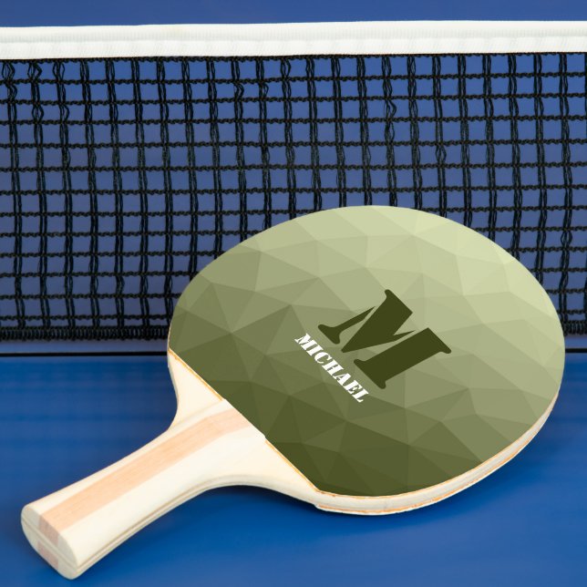 Army light green geometric mesh pattern Monogram Ping Pong Paddle (Insitu)