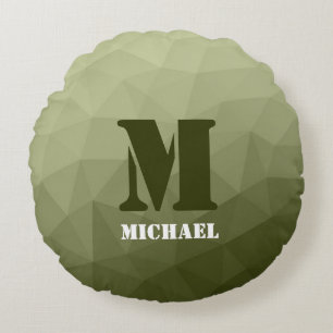 Army light green geometric mesh pattern Monogram Round Pillow