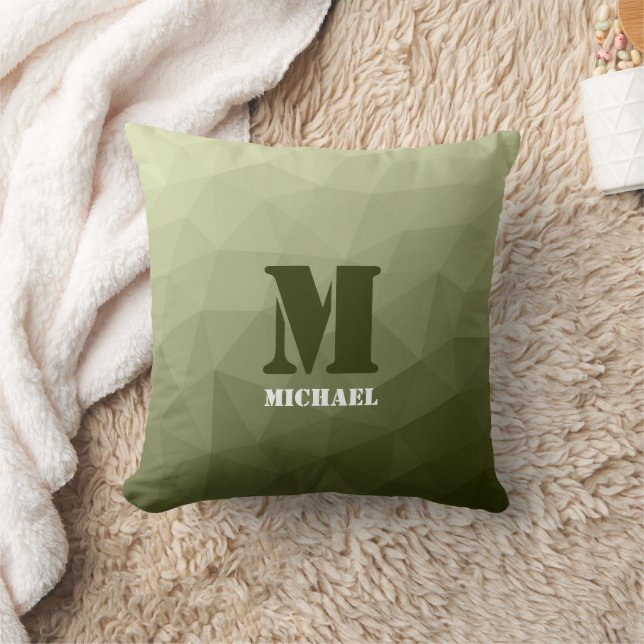 Army light green geometric mesh pattern Monogram Throw Pillow (Blanket)