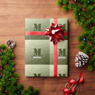Army light green geometric mesh pattern Monogram Wrapping Paper
