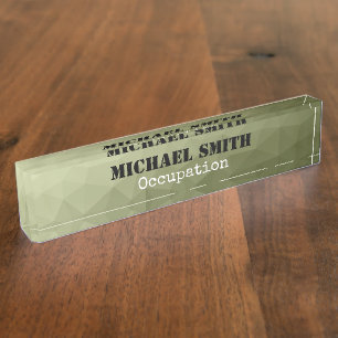 Army light green geometric mesh pattern Your name Nameplate