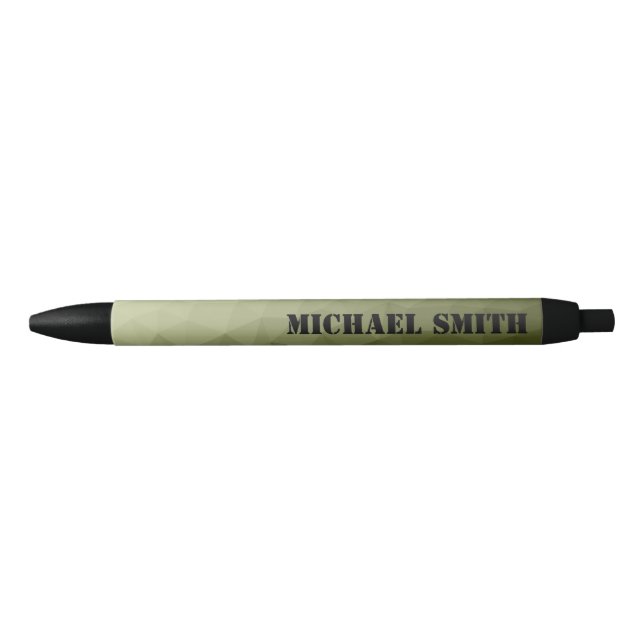 Army light green geometric mesh Your Custom name Black Ink Pen (Front)