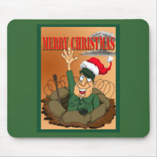 Army Man Waving with Santa Hat Mouse Pad