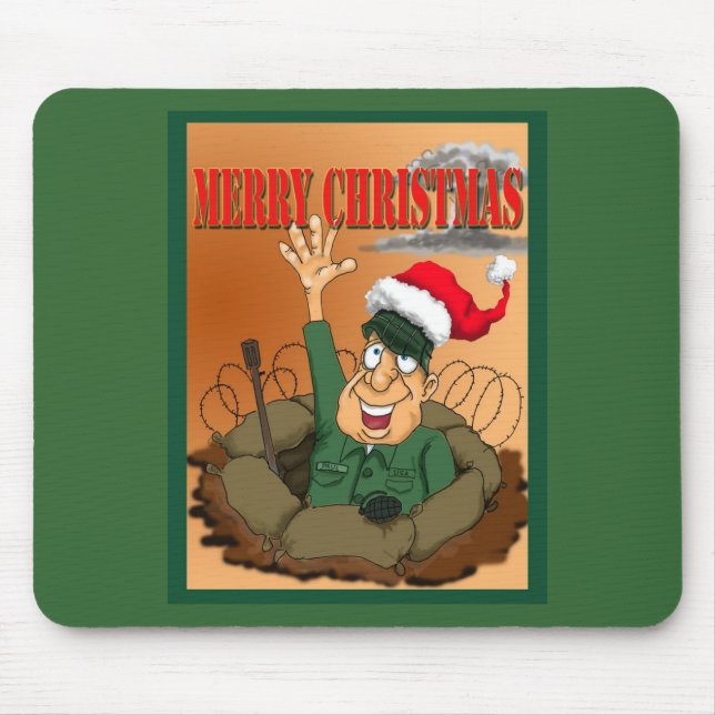 Army Man Waving with Santa Hat Mouse Pad (Front)