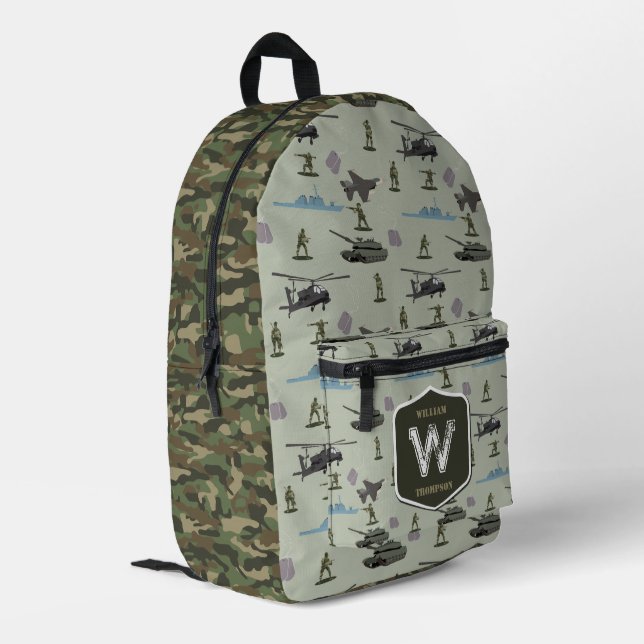 Army Military Camouflage Green Camo Pattern Printed Backpack (Back Corner Left)