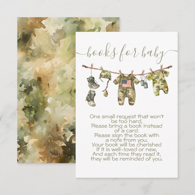 Army Military clothesline Books for Baby enclosure Invitation (Front/Back)