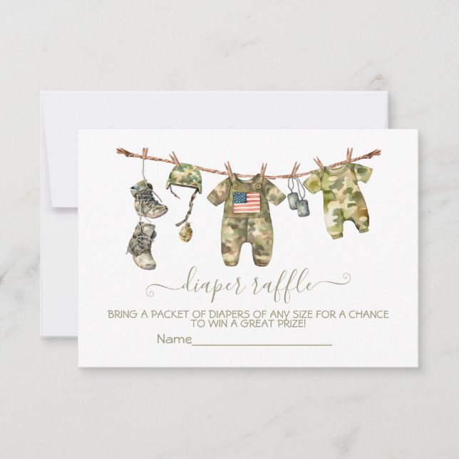 Army Military clothesline Diaper Raffle card (Front)