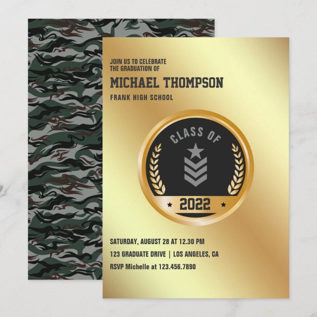 Army/Military themed Graduation Party Invitation (Front/Back)