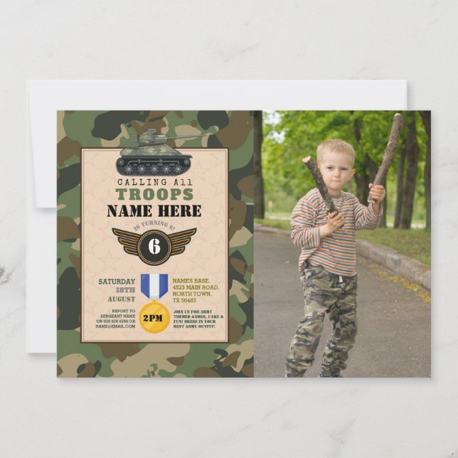 Army Military Troops Birthday Party Camo Invitation (Front)