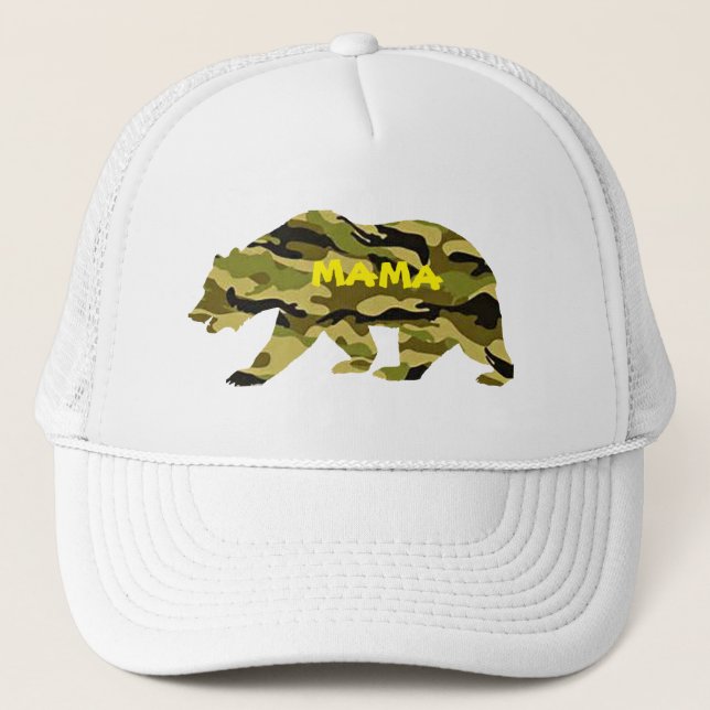 Army Mom Baseball Mama Bear Funny  Camo Trucker Hat (Front)