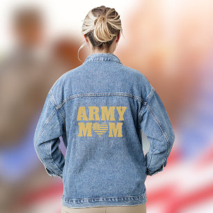 Army Mom Heart Shaped Flag Gold Typography Denim Jacket