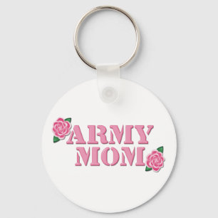 Army Mom Pink Roses Keychain