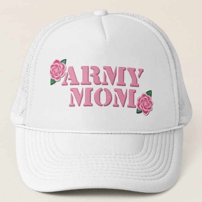 Army Mom Pink Roses Trucker Hat (Front)