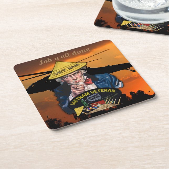 Army Navy Air Force Marines Vietnam Nam War vets Square Paper Coaster (Angled)