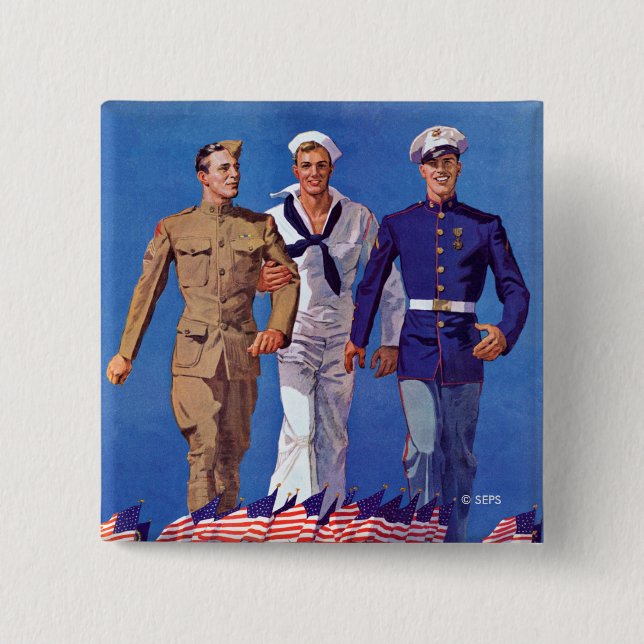 Army, Navy & Marines 2 Inch Square Button (Front)