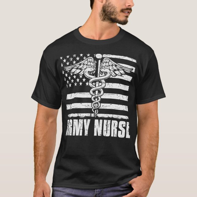 Army Nurse American Flag T-Shirt (Front)