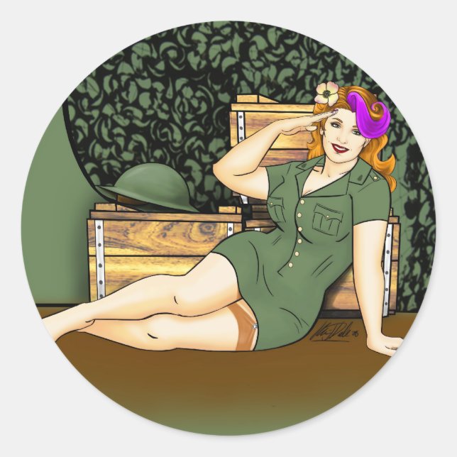 Army Pin-Up Classic Round Sticker (Front)