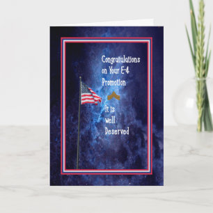 Army Promotion to an E-4 Blue with Flag Card