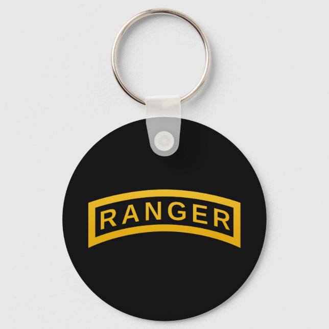 Army RANGER Military Symbol Text Design on black Keychain (Front)