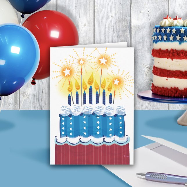 Army Red White Blue Candle Cake Celebrate Birthday Card (Creator Uploaded)
