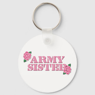 Army Sister Pink Roses Keychain