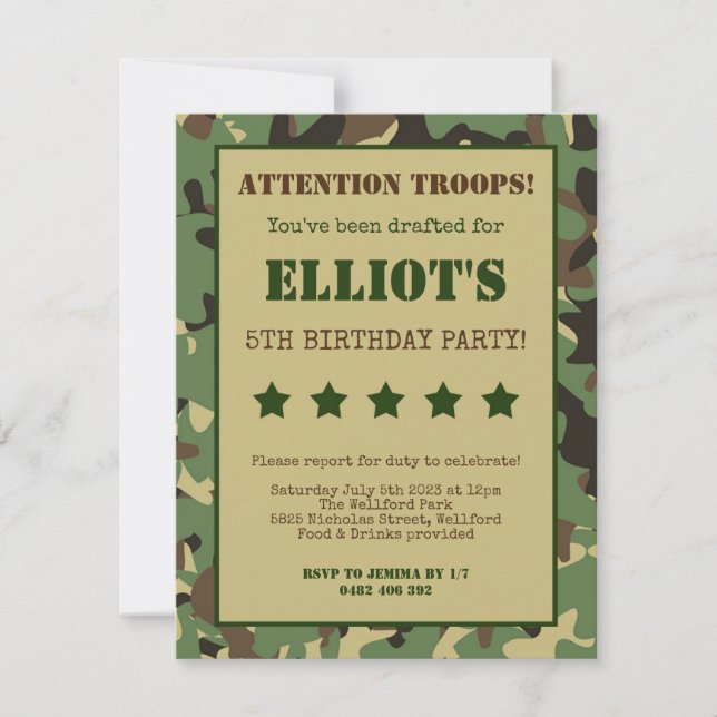 Army Soldier Military Birthday Invitation Invite (Front)