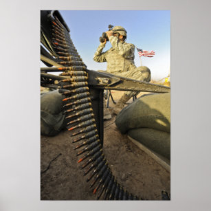 Army soldier scouts for enemy activity poster