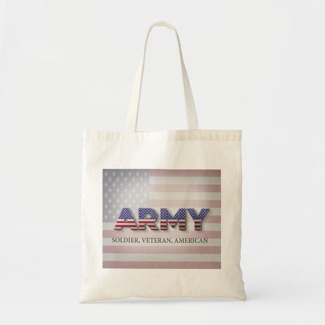 Army “Soldier, Veteran, American” Tote Bag (Front)