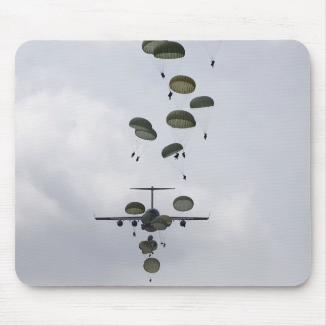 Army Soldiers jump out of a C-17 Globemaster II Mouse Pad (Front)