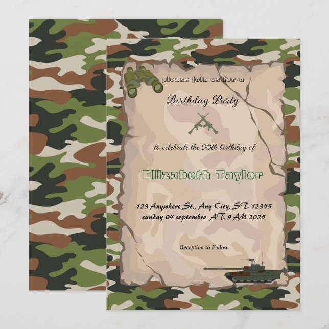 Army Soldiers Military Birthday Invitation (Front/Back)