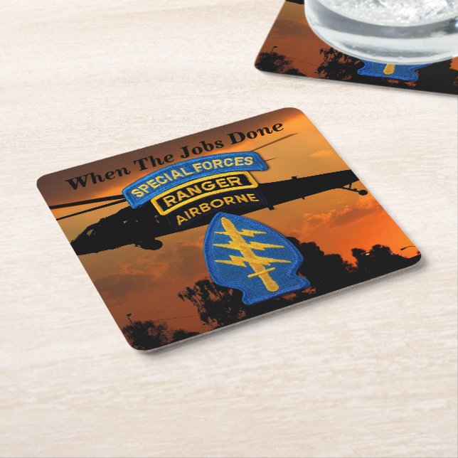 Army Special Forces SF SFG Rangers Green Berets Square Paper Coaster (Angled)